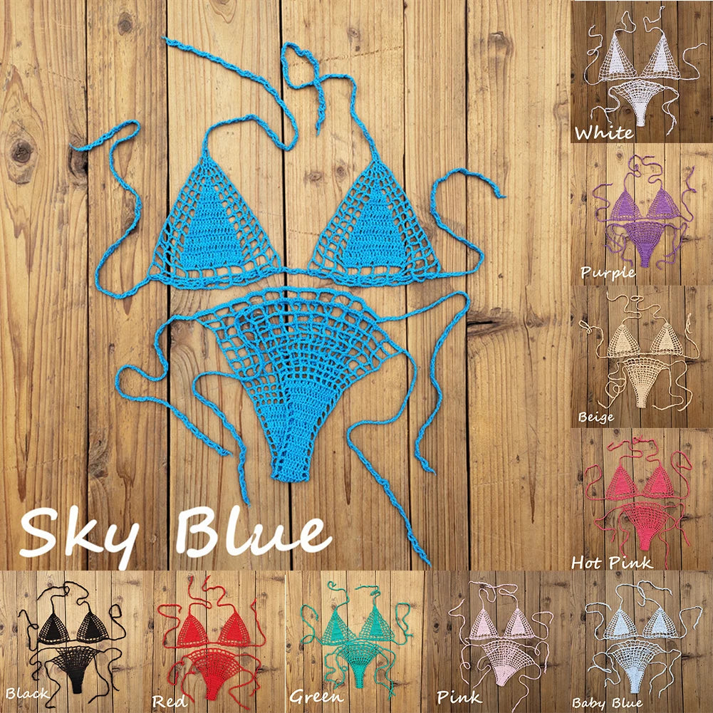 Crochet Sexy Bikini Swimwear Bikini Tie Swimwear White Women G-strings Various Colors Available Perfect For Summer