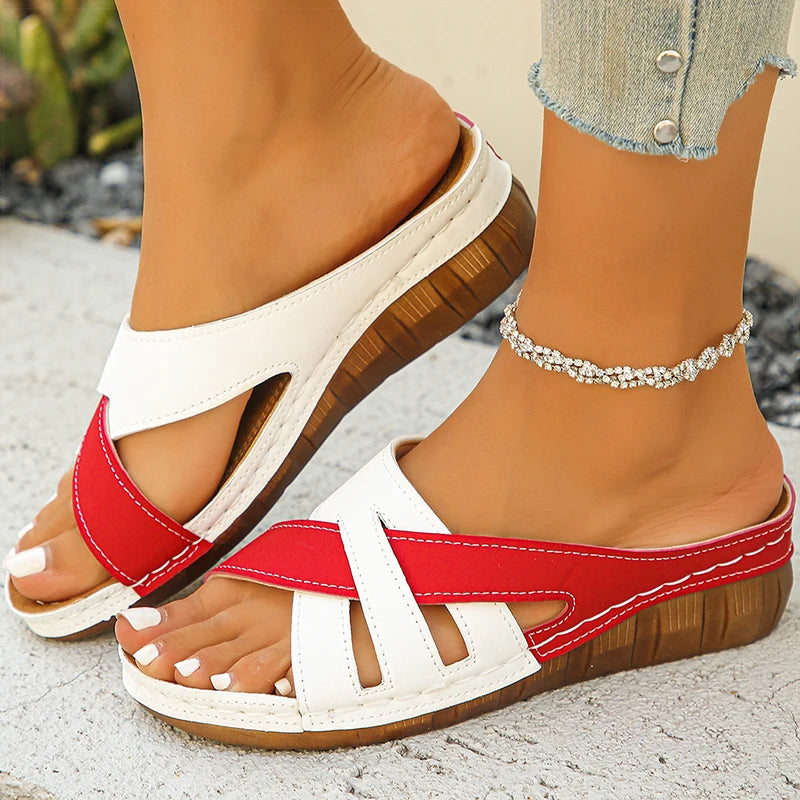 Sandales Compensées Femme — Talon Wedge Bicolore Style Luxe Été