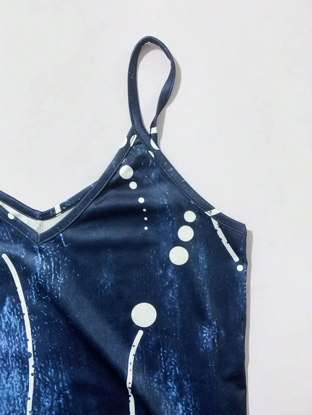 Robe Été Imprimé Abstrait Bleu — Robe Fluide Bretelles Femme Vacances