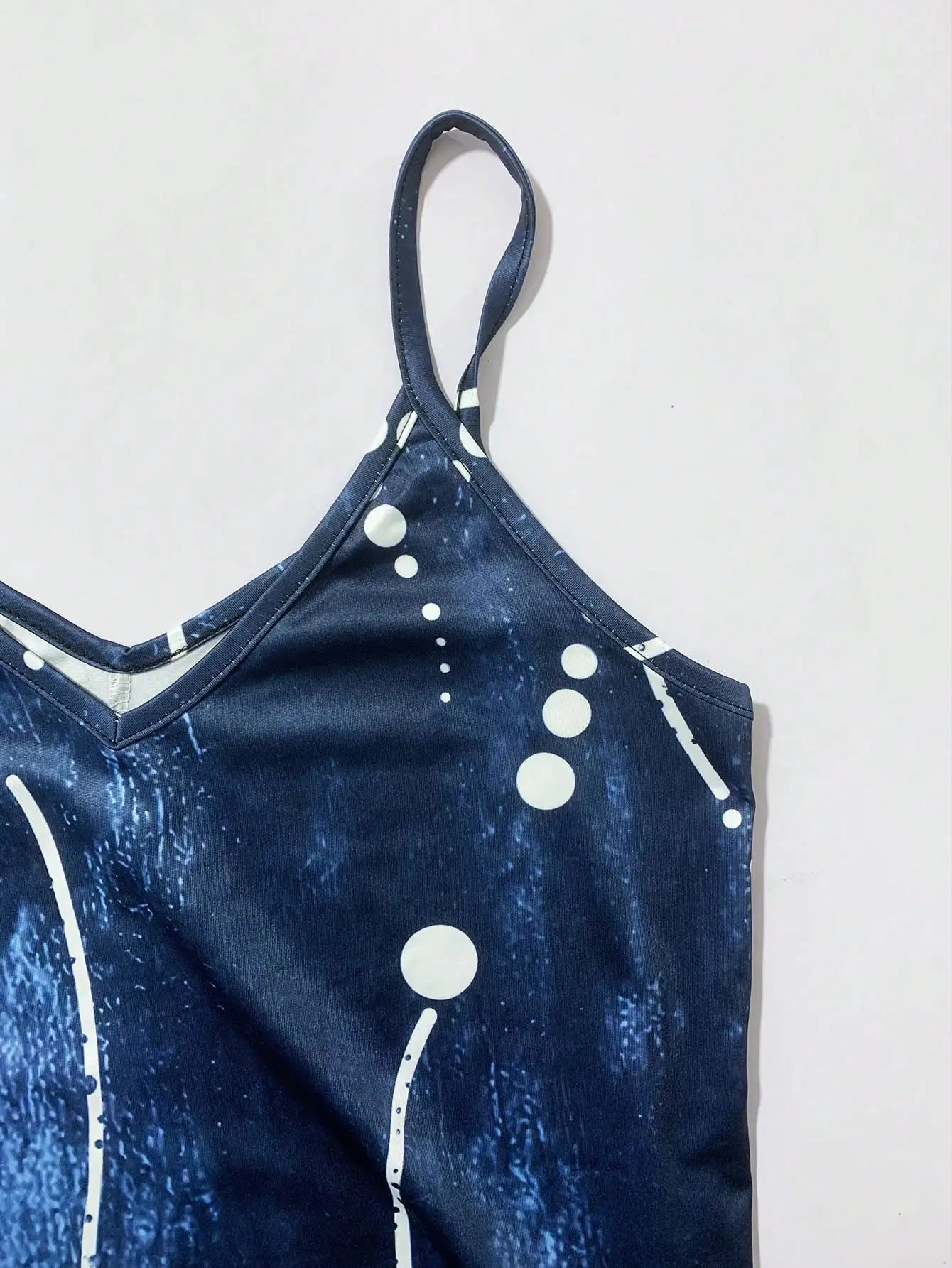 Robe Été Imprimé Abstrait Bleu — Robe Fluide Bretelles Femme Vacances