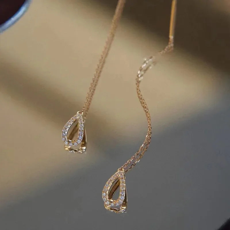 Boucles d'Oreilles Pendantes Zircon Cristal — Ear Line Rose Gold Femme