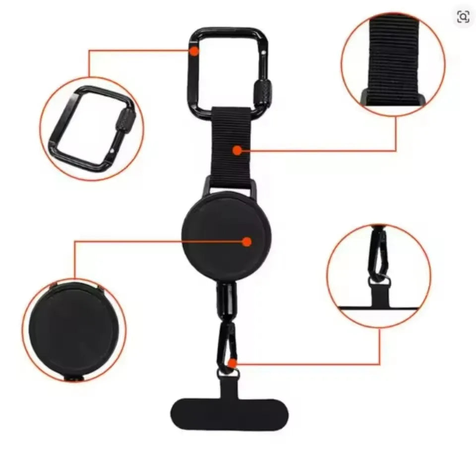 Support Antivol Rétractable pour Téléphone — Cordon de Sécurité avec Mousqueton