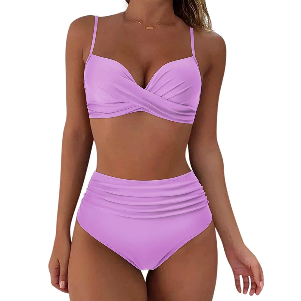 Bikini Vintage Taille Haute Push-Up 2026 — Imprimé Femme