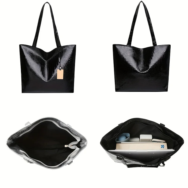 Sac Cabas Vintage Grande Capacité — Tote Bag Finition Métallique Femme Bureau