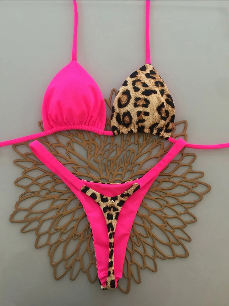 Bikini Brésilien Lacé Imprimé 2026 — Micro Swimwear Dos Nu Femme