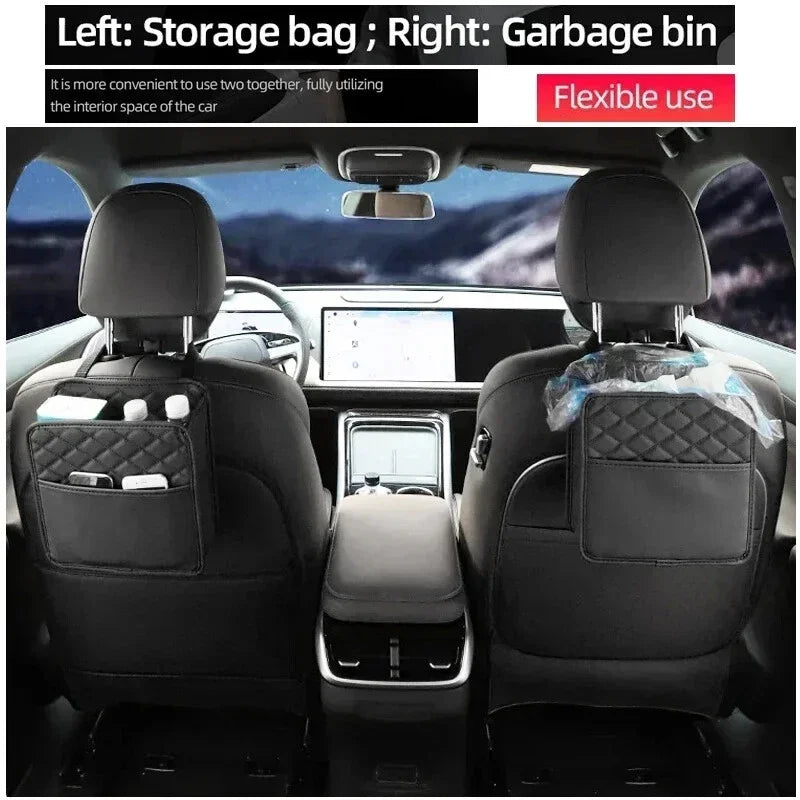 Sac Organisateur de Siège Auto en Cuir — 3-en-1 Rangement, Organisation & Poubelle