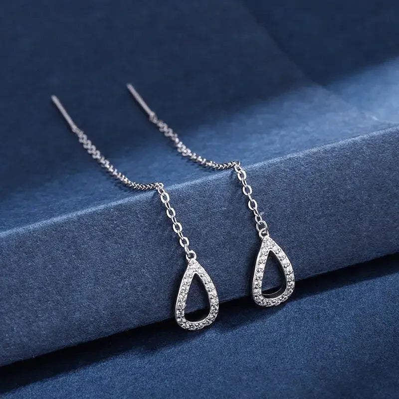 Boucles d'Oreilles Pendantes Zircon Cristal — Ear Line Rose Gold Femme