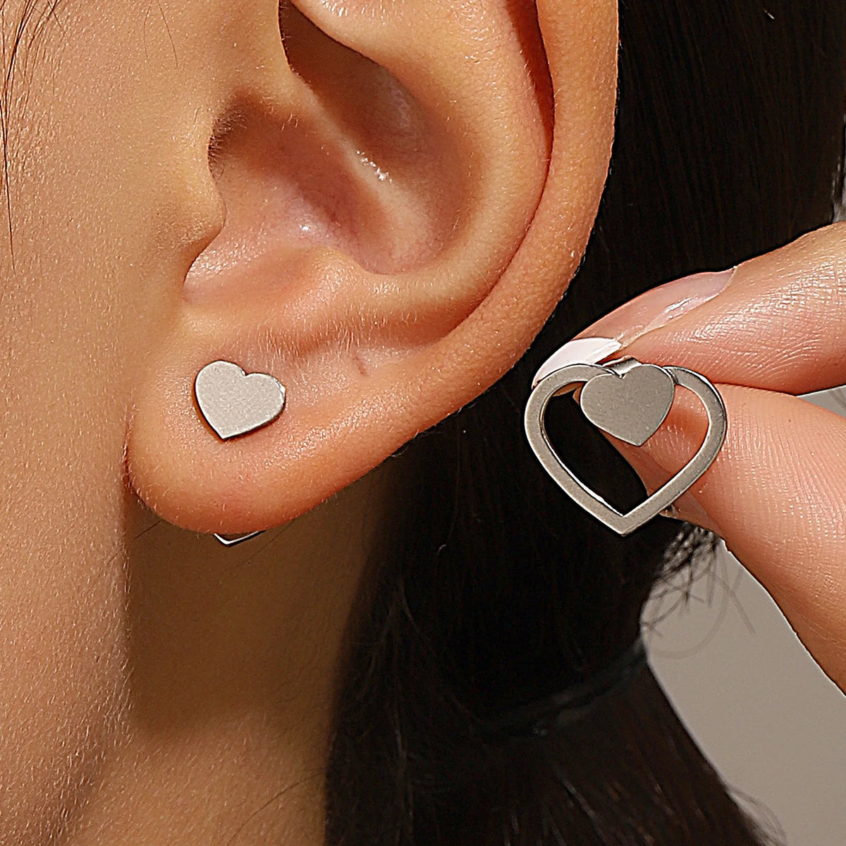 Boucles d'Oreilles Géométriques Carrées — Puces Triangles Détachables Acier Femme
