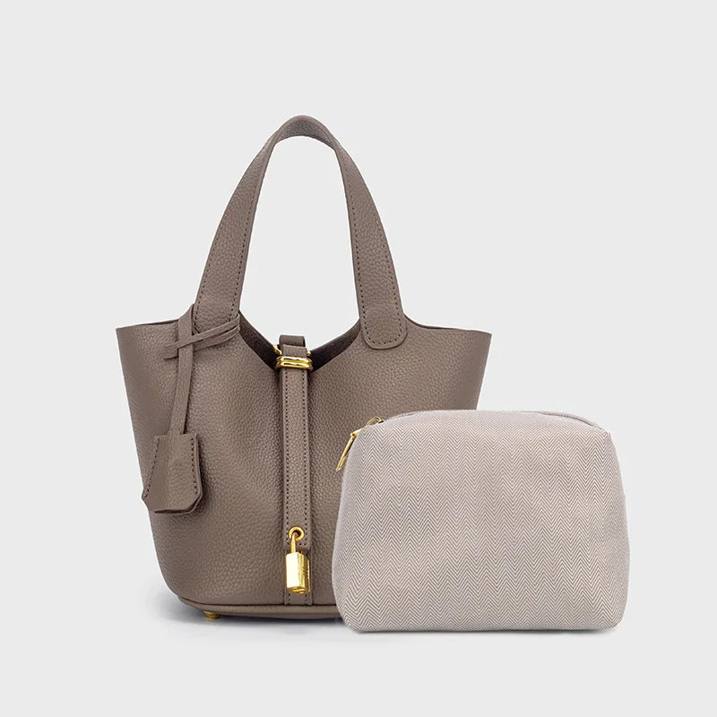 Sac Seau PU Style Panier — Sac À Main Femme Tendance Avec Pochette Intérieure