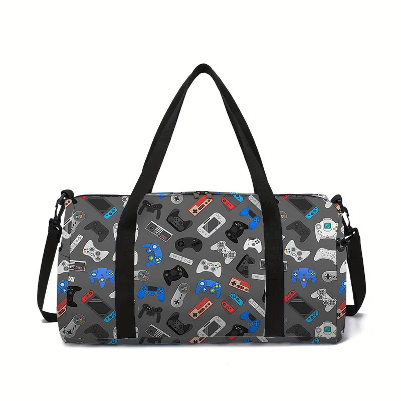 Sac de Voyage Polochon Manette de Jeu Néon — Sac Enfant Grande Capacité 45cm