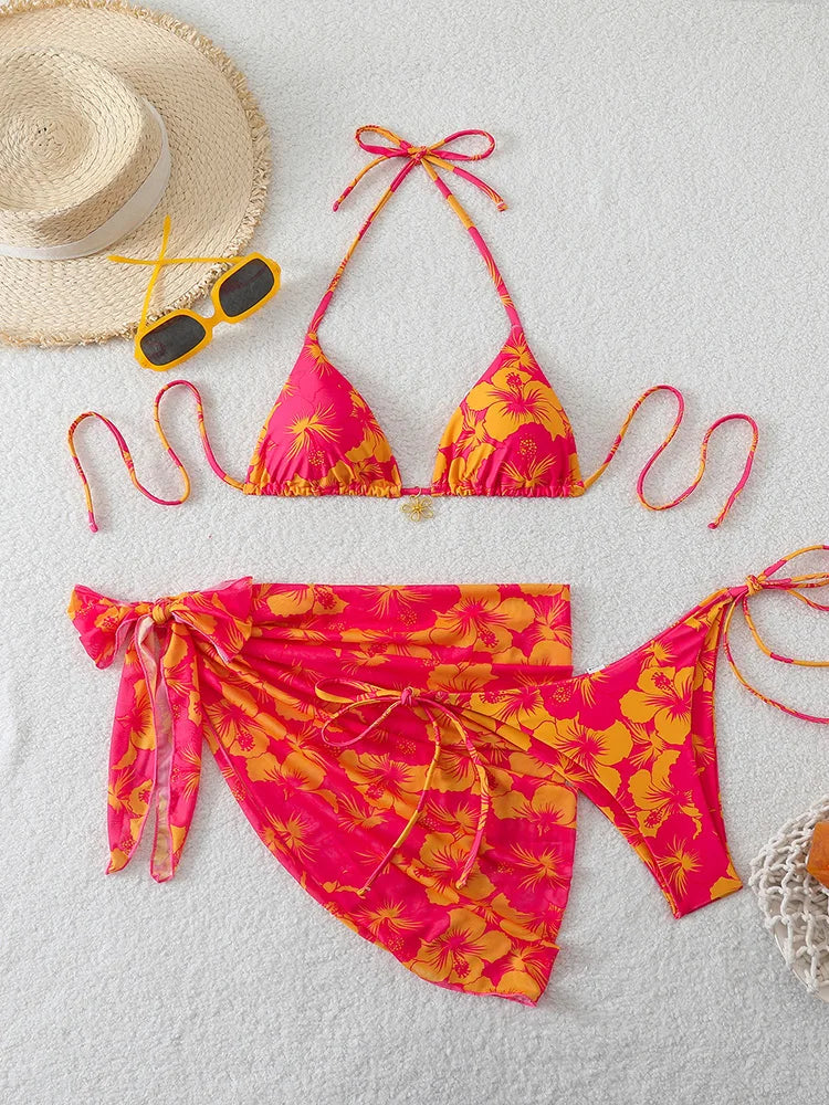 Ensemble Bikini 3 Pièces Triangle + Robe de Plage 2026 — Cover-Up Femme