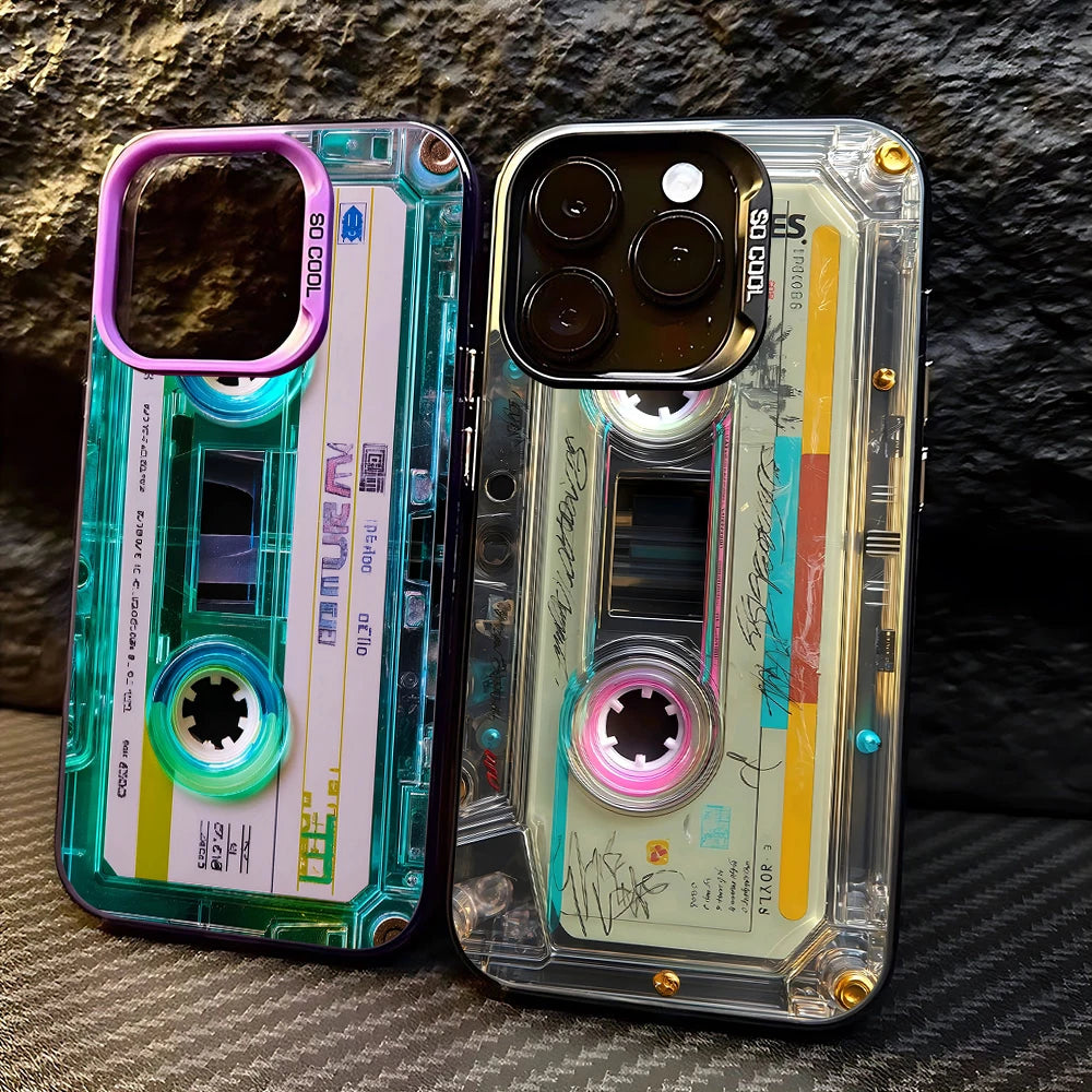 Coque Créative Cassette Tape — iPhone 11 à 17 Pro Max, Anti-Chute, Mat