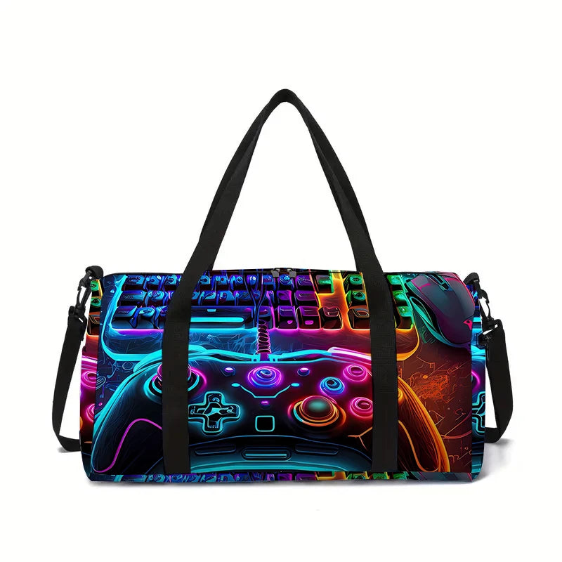 Sac de Voyage Polochon Manette de Jeu Néon — Sac Enfant Grande Capacité 45cm