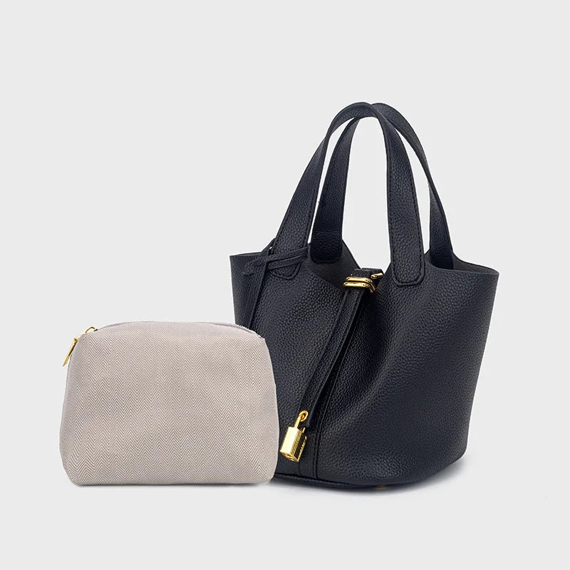 Sac Seau PU Style Panier — Sac À Main Femme Tendance Avec Pochette Intérieure