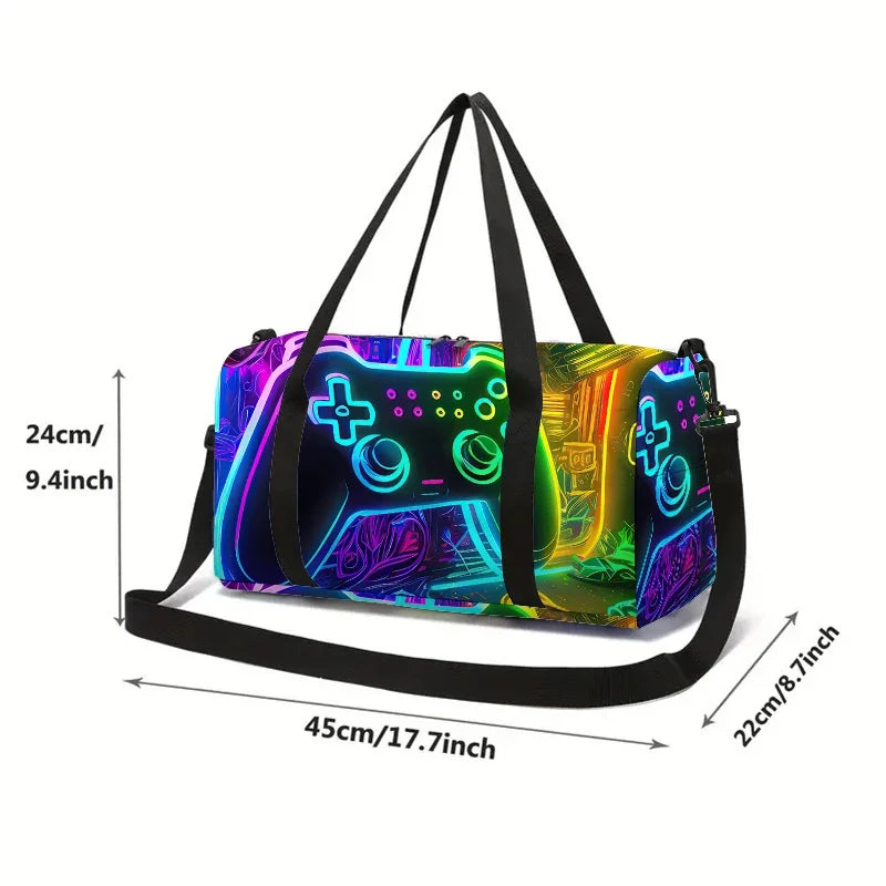 Sac de Voyage Polochon Manette de Jeu Néon — Sac Enfant Grande Capacité 45cm