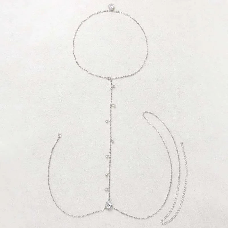 Chaîne de Dos Strass Zircon Dorée — Bijou de Corps Femme Mariée
