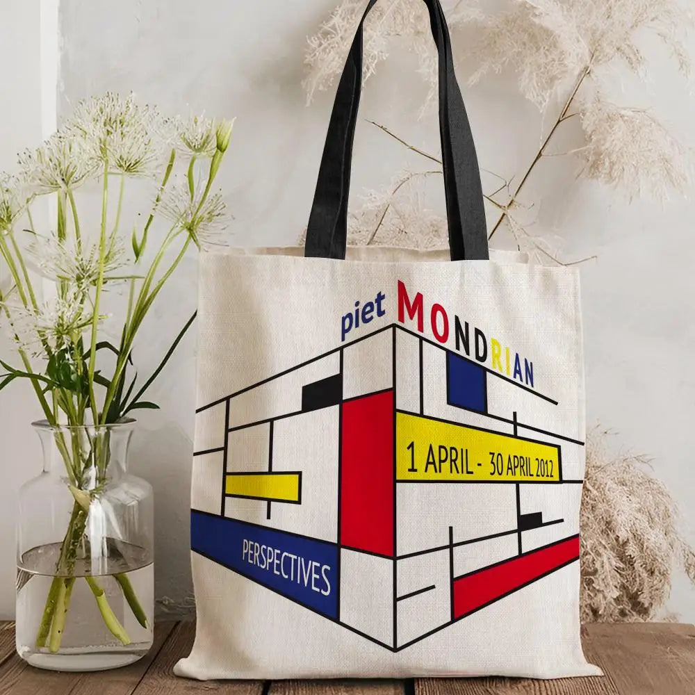 Tote Bag Canvas Style Mondrian — Sac Courses Éco-Responsable Grande Capacité