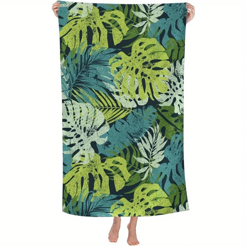 Serviette de Plage Feuilles Tropicales — Séchage Rapide, Anti-UV, Anti-Sable