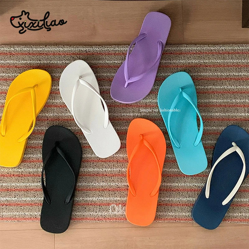 Tongs Femme Couleur Unie – Sandales Légères Plage & Salle de Bain Couple
