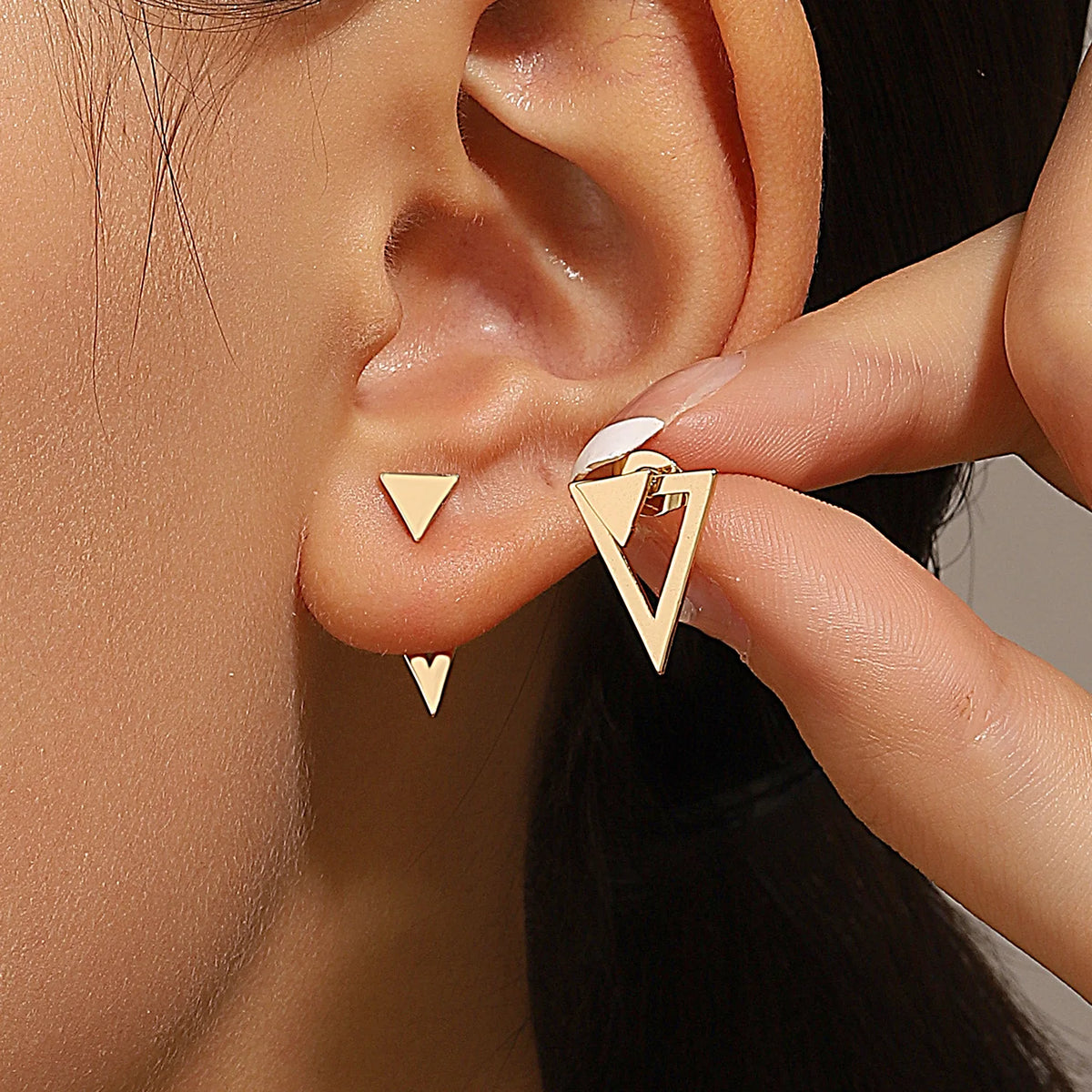 Boucles d'Oreilles Géométriques Carrées — Puces Triangles Détachables Acier Femme