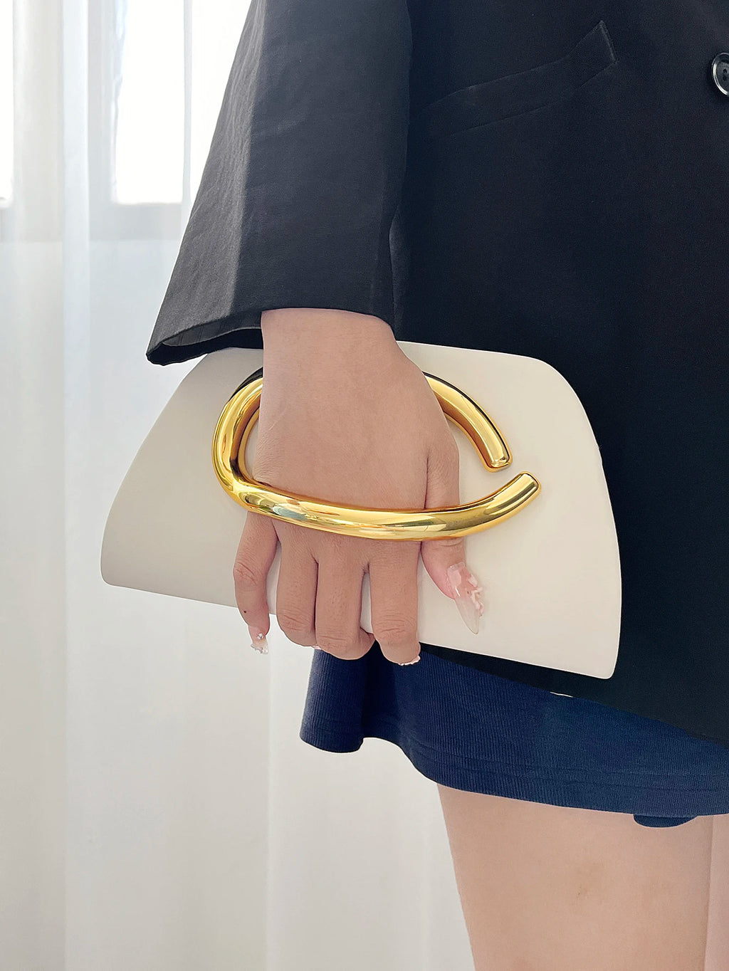Pochette Box Boucle Métal Dorée — Clutch Soirée Chaîne Femme Luxe