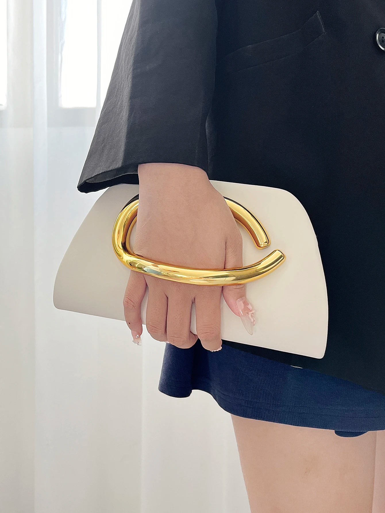 Pochette Box Boucle Métal Dorée — Clutch Soirée Chaîne Femme Luxe