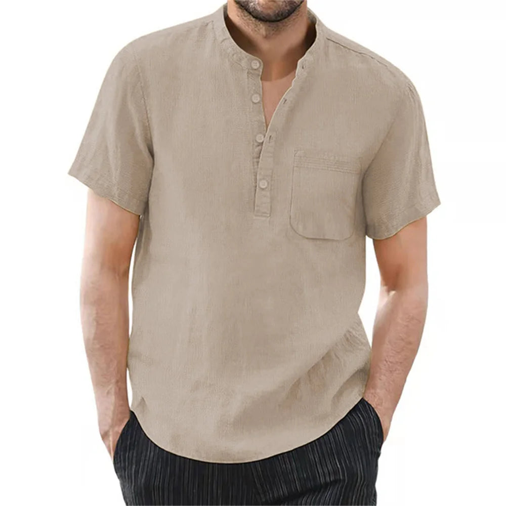 T-shirt Homme Coton Lin — Manches Courtes Été