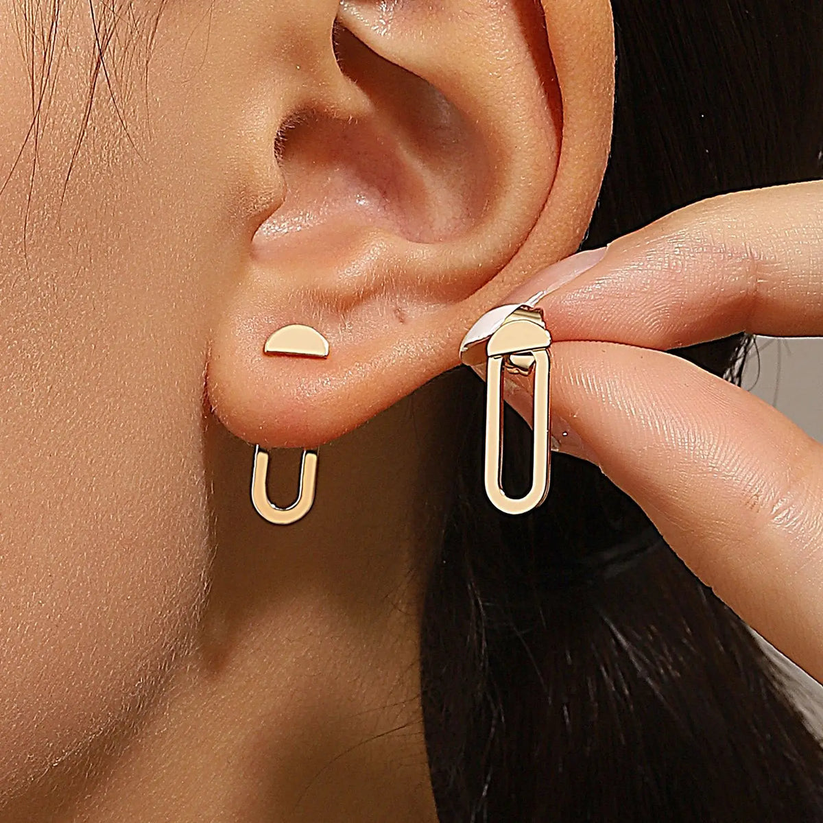 Boucles d'Oreilles Géométriques Carrées — Puces Triangles Détachables Acier Femme