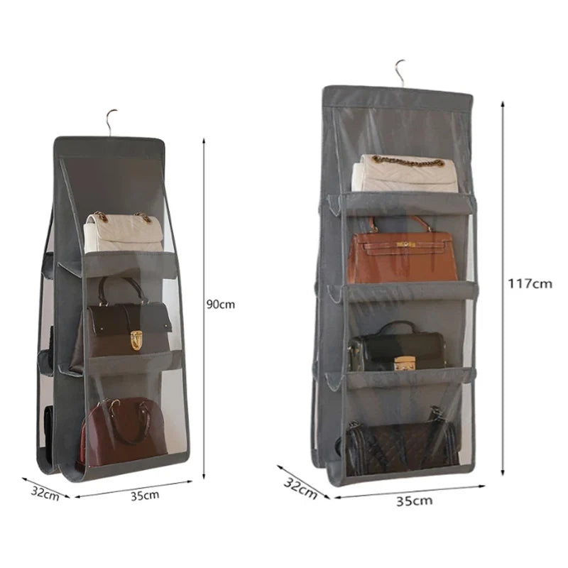 Organiseur Suspendu pour Sacs à Main – 6 ou 8 Pochettes Transparentes, Pliable