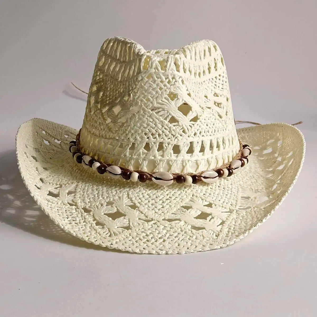 Chapeau de Cowboy Tendance Ajouré — Fait Main en Paille, Style Boho Plage Unisexe