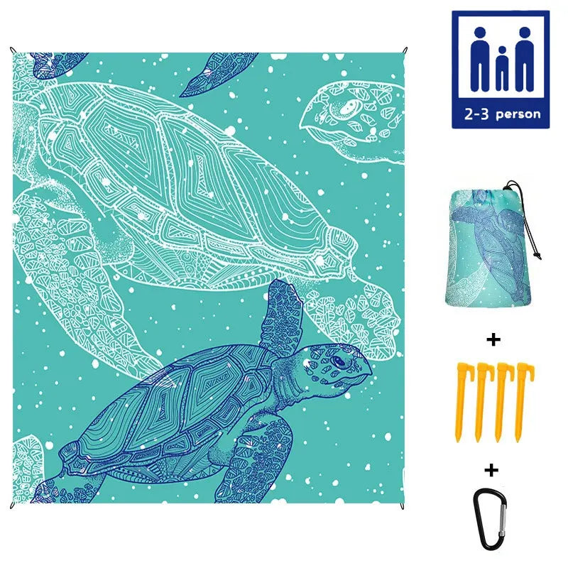 Couverture de Plage Anti-Sable Tortue — Tapis Léger Grande Taille Pique-Nique & Voyage