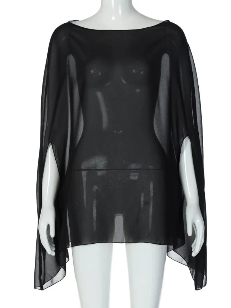 Blouse Mousseline Transparente Femme — Top Sexy Couleur Unie Style Plage & Soiree