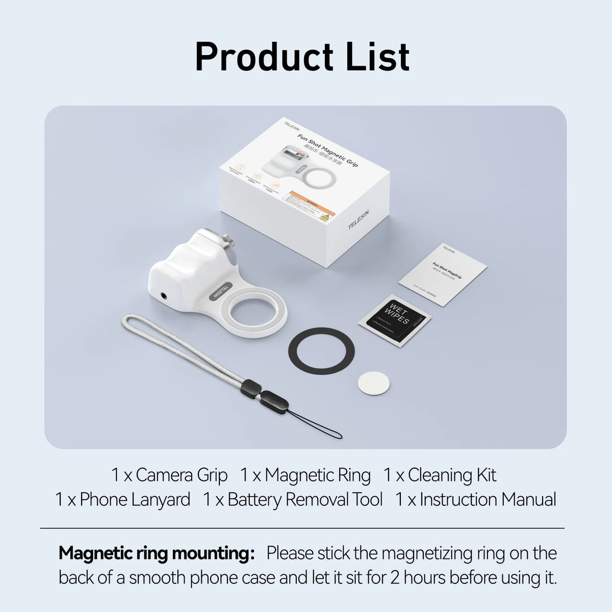 TELESIN Poignée Magnétique pour Smartphone — Grip Photo Bluetooth, Lumière de Remplissage, Télécommande