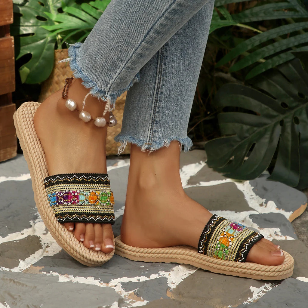 Mules Bohème Femme Été — Sandales À Franges Grande Taille Plage