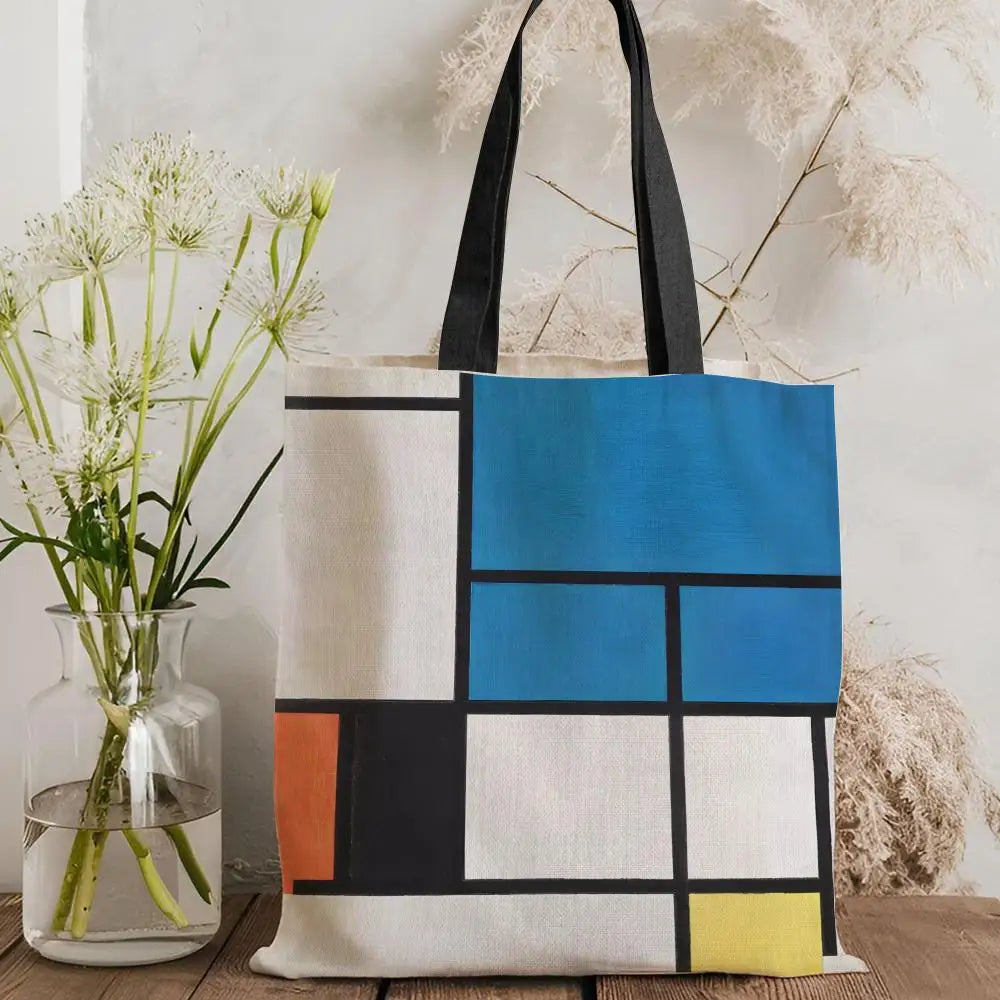 Tote Bag Canvas Style Mondrian — Sac Courses Éco-Responsable Grande Capacité