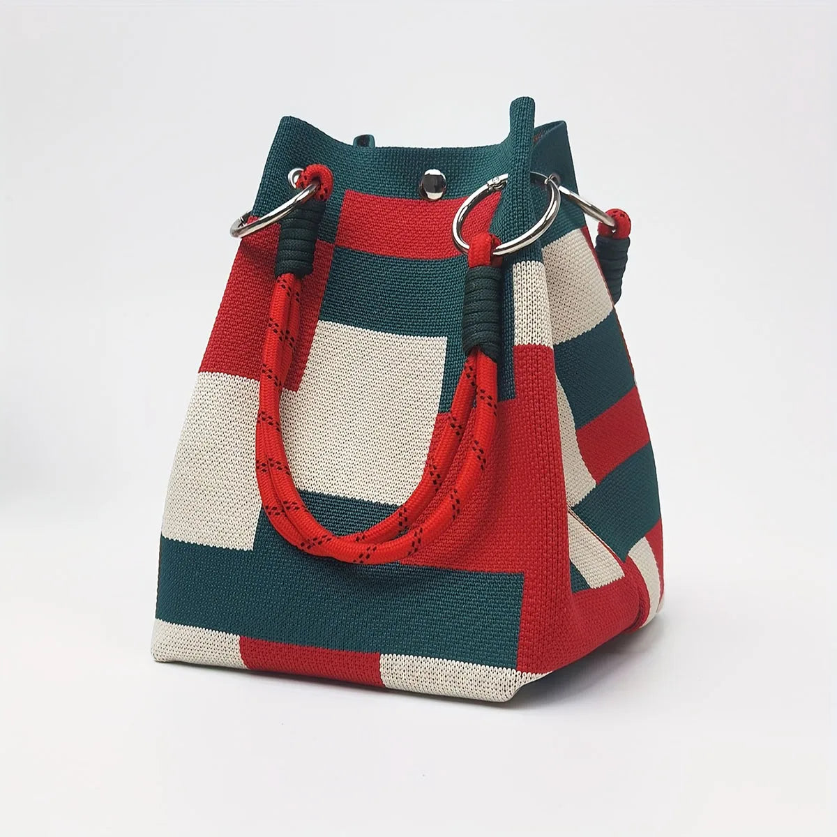 Sac Seau Tricoté Color Block Rétro Multicolore — Sac À Main Femme Tendance