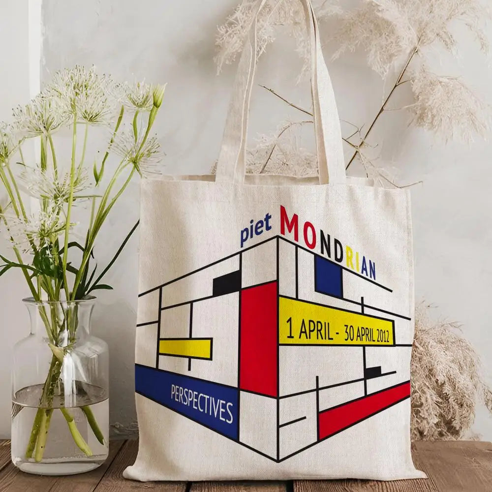 Tote Bag Canvas Style Mondrian — Sac Courses Éco-Responsable Grande Capacité