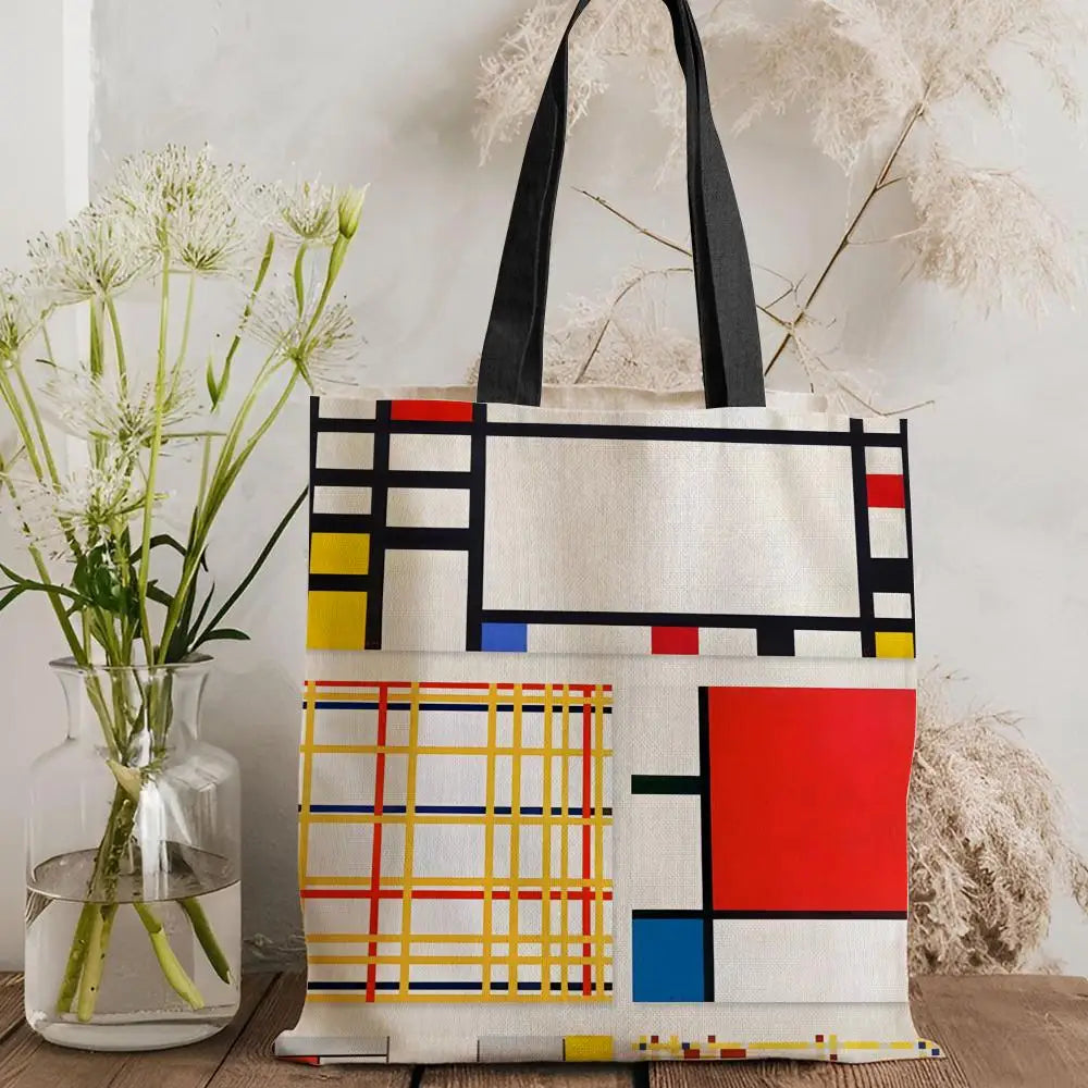 Tote Bag Canvas Style Mondrian — Sac Courses Éco-Responsable Grande Capacité