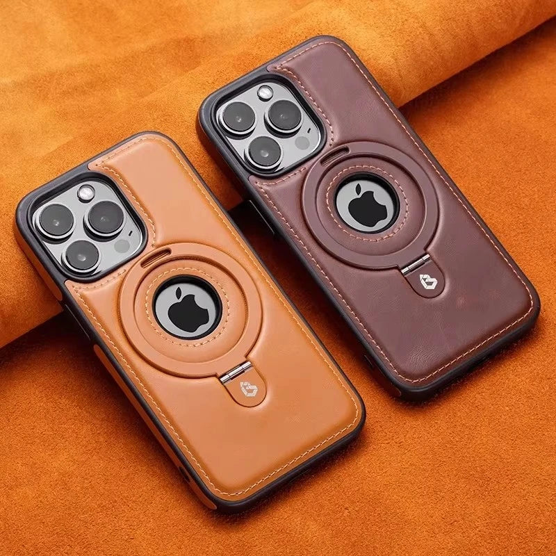 Étui Cuir Luxe MagSafe avec Anneau Magnétique — iPhone 12 à 17 Pro Max, Chargement Sans Fil