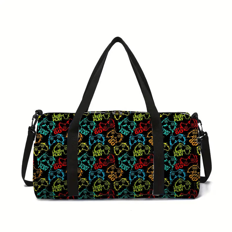 Sac de Voyage Polochon Manette de Jeu Néon — Sac Enfant Grande Capacité 45cm