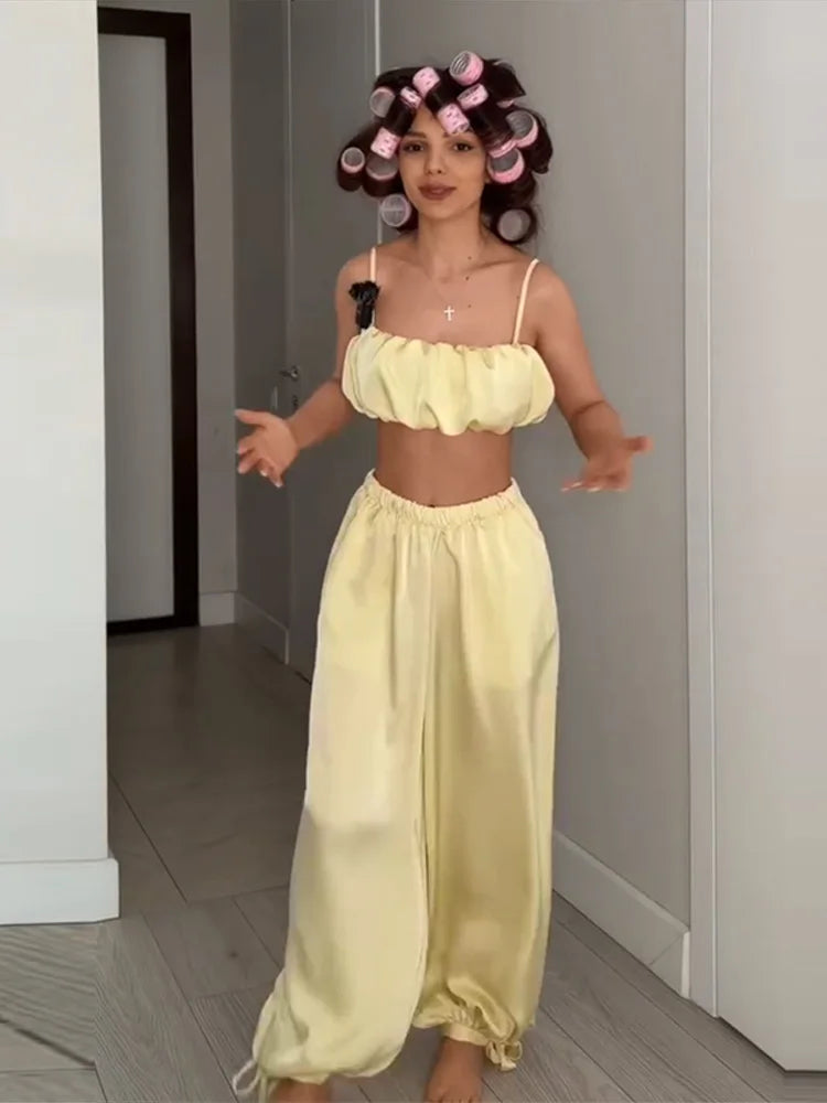 Ensemble 2 Pièces Tube Top & Pantalon à Lacets — Tenue Soirée Femme