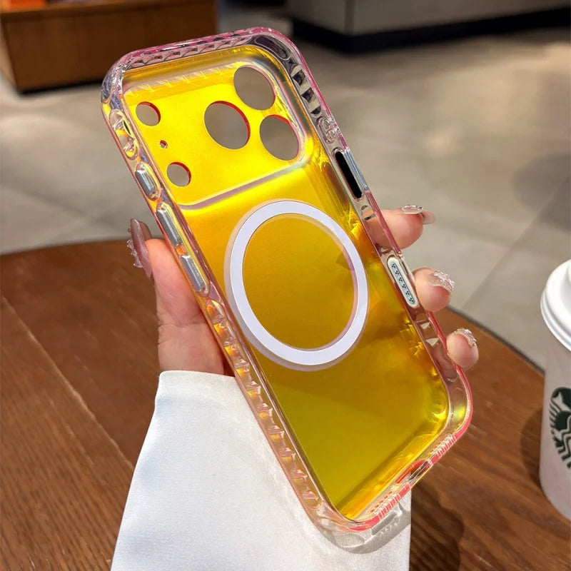Coque Aurora Laser Gradient MagSafe — iPhone 15 à 17 Pro Max, Candy Color, Chargement Sans Fil