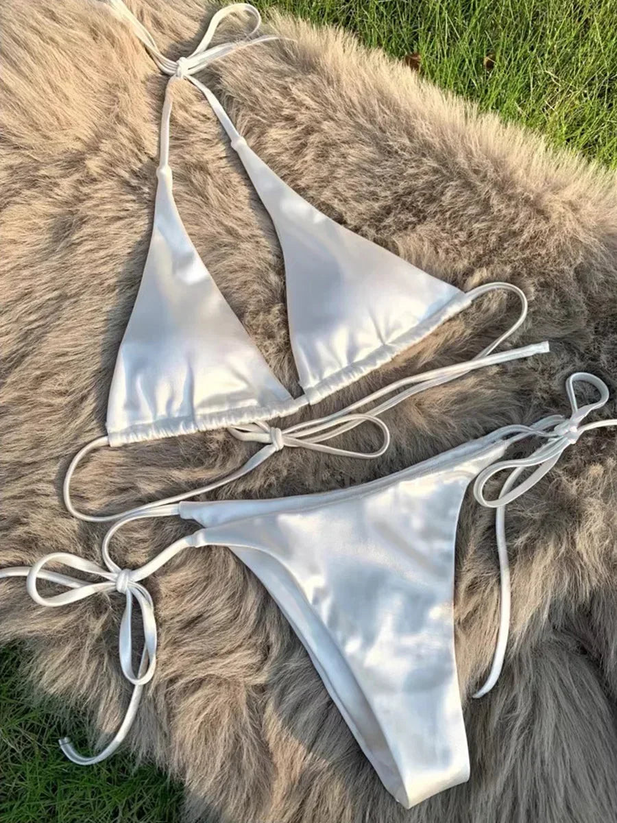 Bikini Satin Métallisé Halter — Deux Pièces Femme