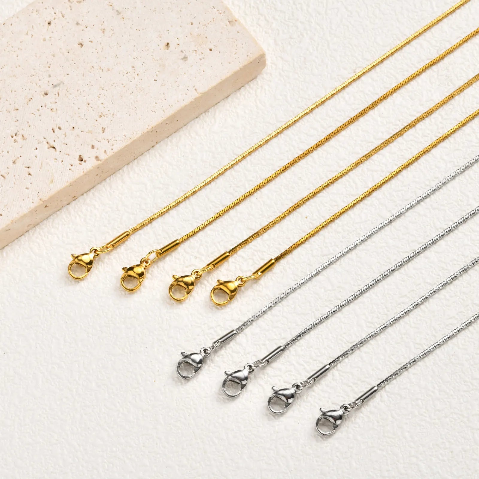Collier Chaîne Serpent Acier Inoxydable Superposable — Bijou Femme Tendance, Or & Argent, 50-120 cm