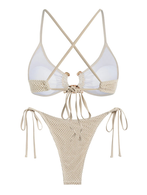 Bikini 2 Pièces Tanga Dos Croisé Anneau Métal — Maillot de Bain Femme Vert Profond