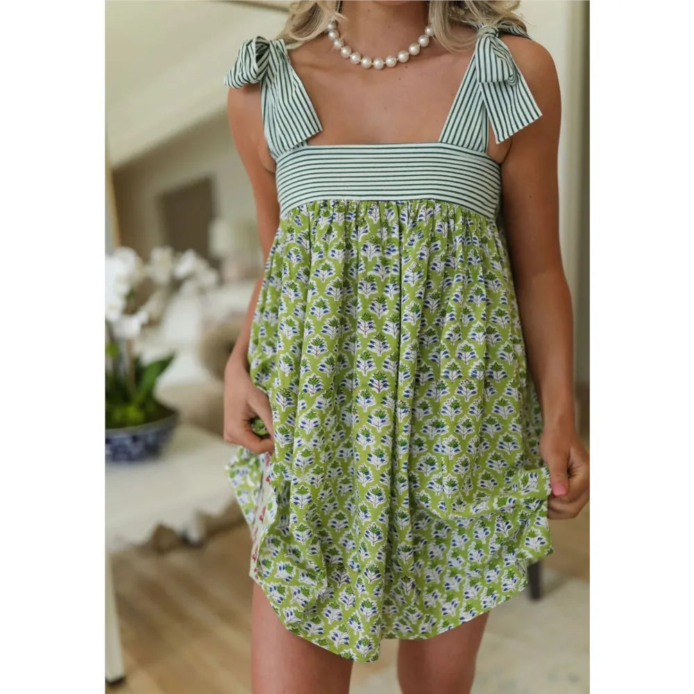 Robe Mini Fleurie Bretelles Nœud Col Carré — Robe Casual Femme Été