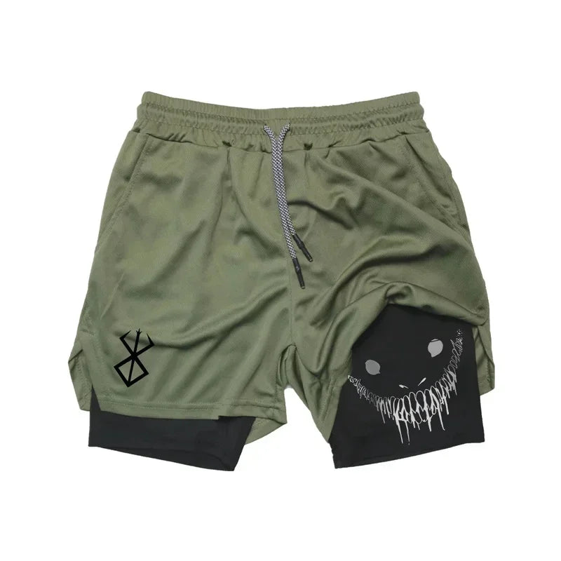 Short Sport Homme – Imprimé Graphique, Double Couche, Séchage Rapide