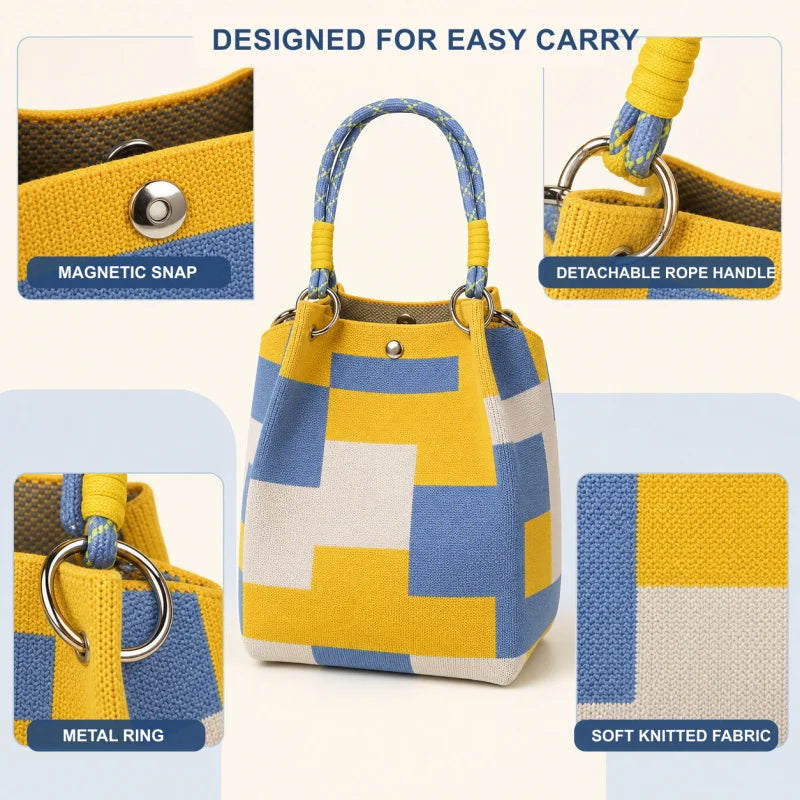 Mini Sac Seau Tricoté — Pochette Femme Motifs Géométriques Bohème