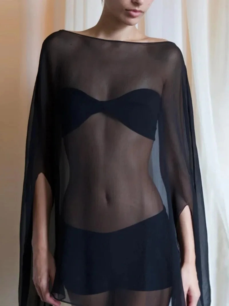 Blouse Mousseline Transparente Femme — Top Sexy Couleur Unie Style Plage & Soiree