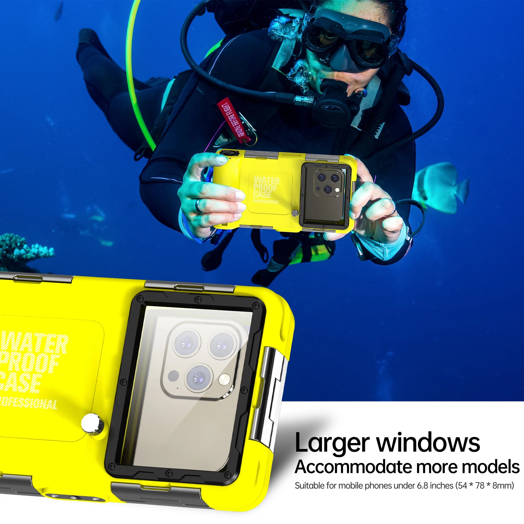 Étui Étanche Shellbox IP68 Multicolore 6,9" — 15m/50ft, Photo Plongée Professionnelle